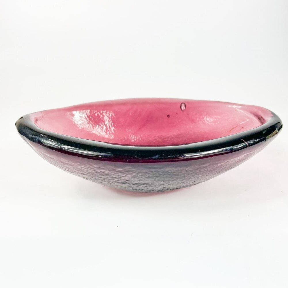 Vintage Blenko Amethyst Textured Art Glass Oval Bowl Cigar Ashtray